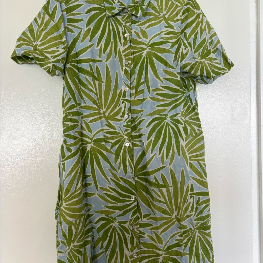 Sigrid Olsen Blue and Green Leaf Print Dress
